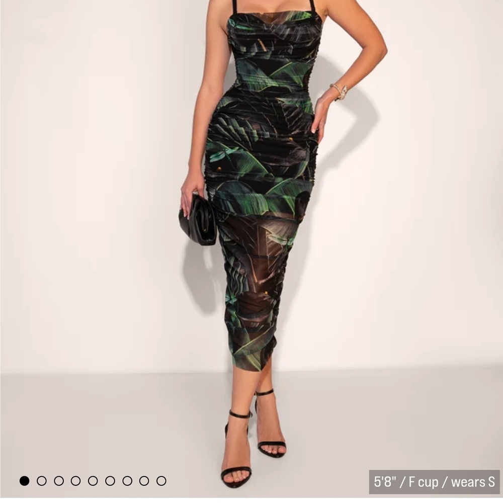 Tropical Leaf Print Midi Dress